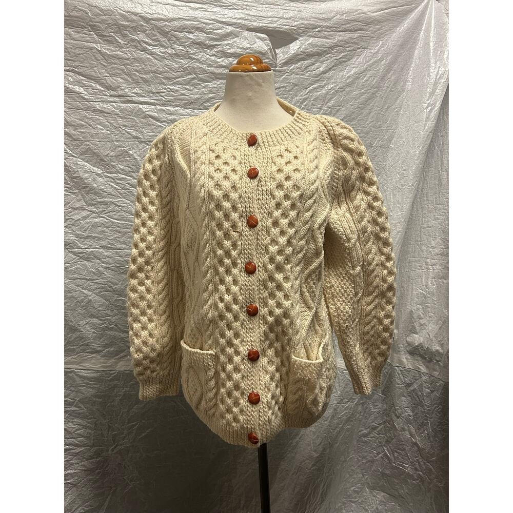 Handmade Ireland Crème Wool Knotted Button Up Sweater